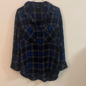 Sanctuary Blue and Black Plaid Button-Up Shirt
